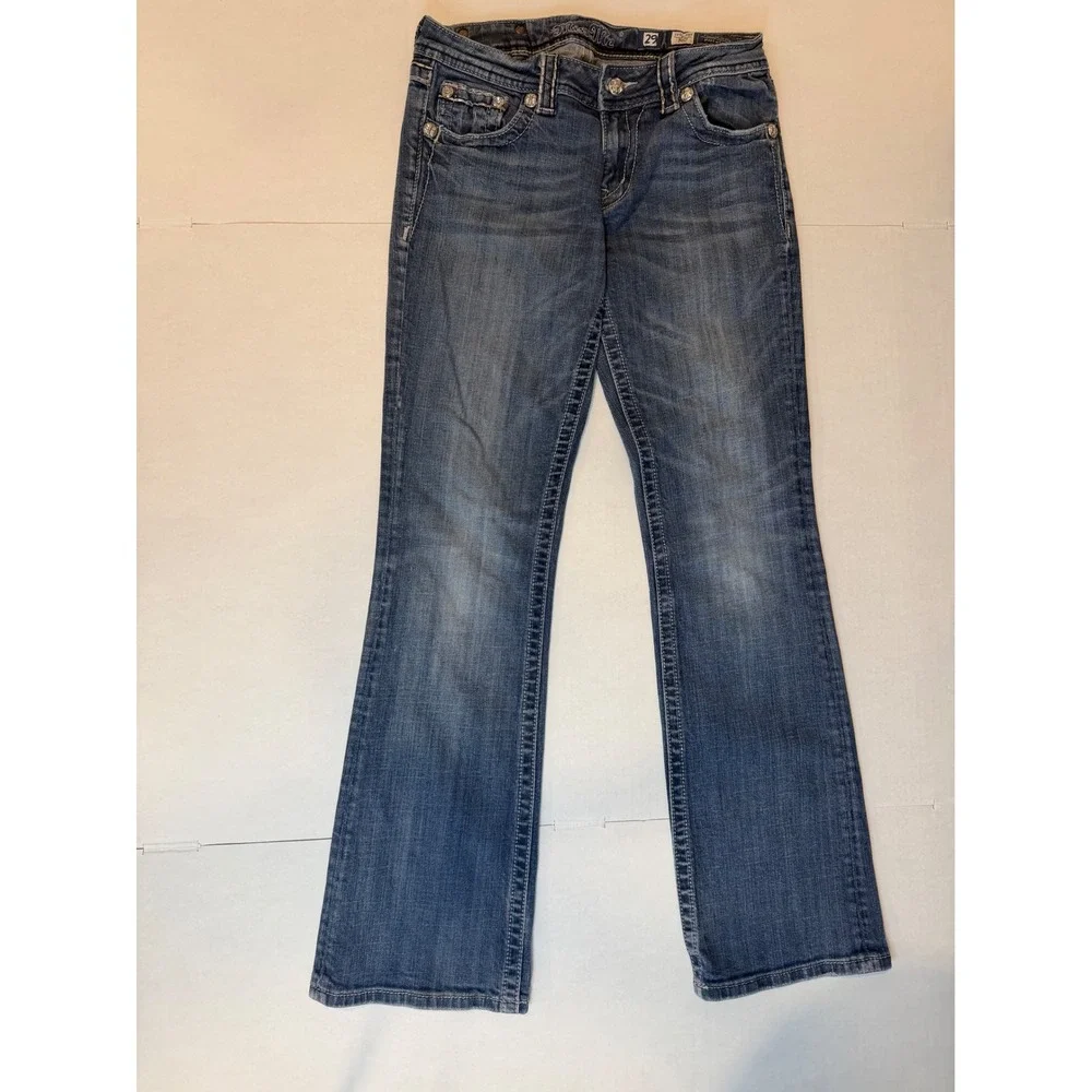 Miss Me Bootcut Jeans Blue Embroidered Crystal Embellished Size 29 - Picture 3 of 14